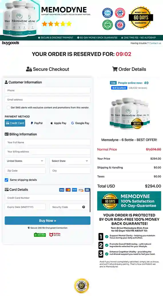 Memodyne Secure Payment - All Major Cards Accepted, Encrypted